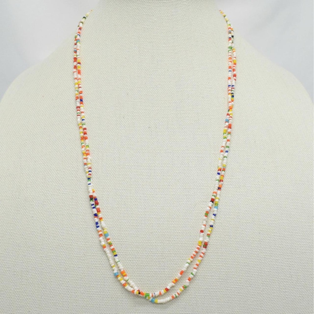 Vintage Long Seed Bead Necklace Multicolor Layering Boho Western Festival NWOT